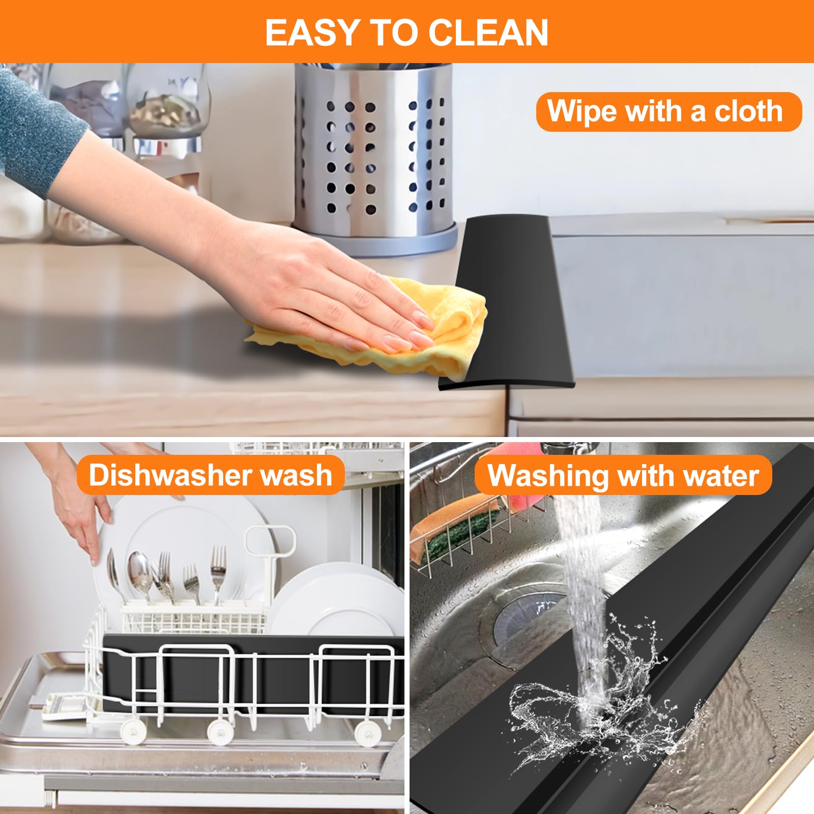 FLSEPAMB Silicone Stove Gap Covers, 2 Pack Heat Resistant Oven Gap Filler Seals Gaps with Anti-Slip Mirror Base, Stain Resistant Stove Counter Gap Cover Silicone Strips Between Stovetop and Counter