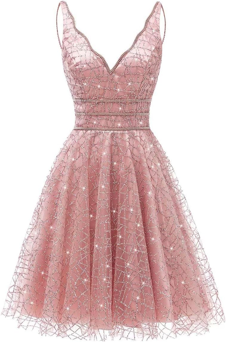 AiniDressWomen's Tulle Prom Gown Short Homecoming Dresses Crystal Sparkle Party Dresses