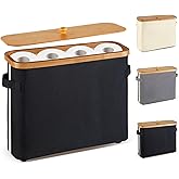 VVTHIP Bathroom Toilet Paper Storage Basket with Lid and Handle， Bamboo Collapsible Toilet Paper Holder Storage with Non-Slip Bottom ,Extra Toilet Roll Storage, Black