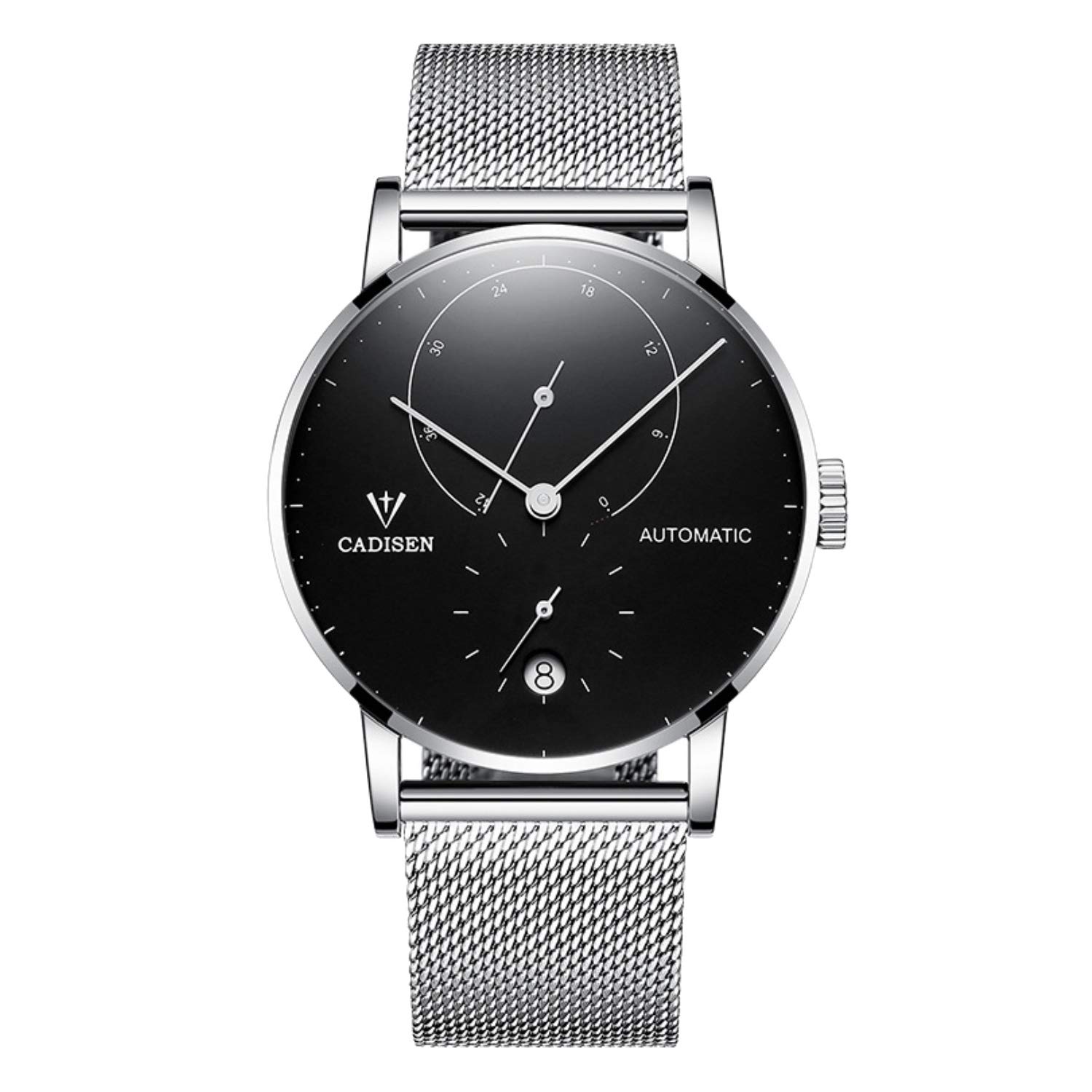 CADISEN Automatic Mechanical Men's Stainless Steel Waterproof Watch, Black, Bracelet