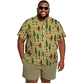 Funny Men’s Big & Tall Hawaiian Shirt, Relaxed Fit Short Sleeve Button-Down for Vacation, Beach & BBQ, Olive Green Bigfoot Forest 5X-Large Big Tall