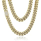 CG&KYGG 12mm Miami Cuban Link Chain 14K Real Gold Plated Stainless Steel Gold Necklace for Mens Womens (Double-sided Iced Out Clasp)