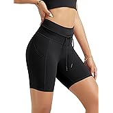 ODODOS Women's Drawstring Tie Daily Shorts with Pockets 6" Inseam High Waist Workout Yoga Biker Shorts