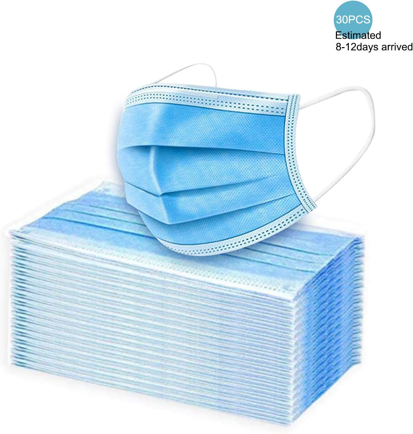 30pcs 3 Ply Disposable Fаce Mаsk with Elastic Ear Loops - Mаsk - Soft & Comfortable Filter Safety Mаsk for Dust Protection