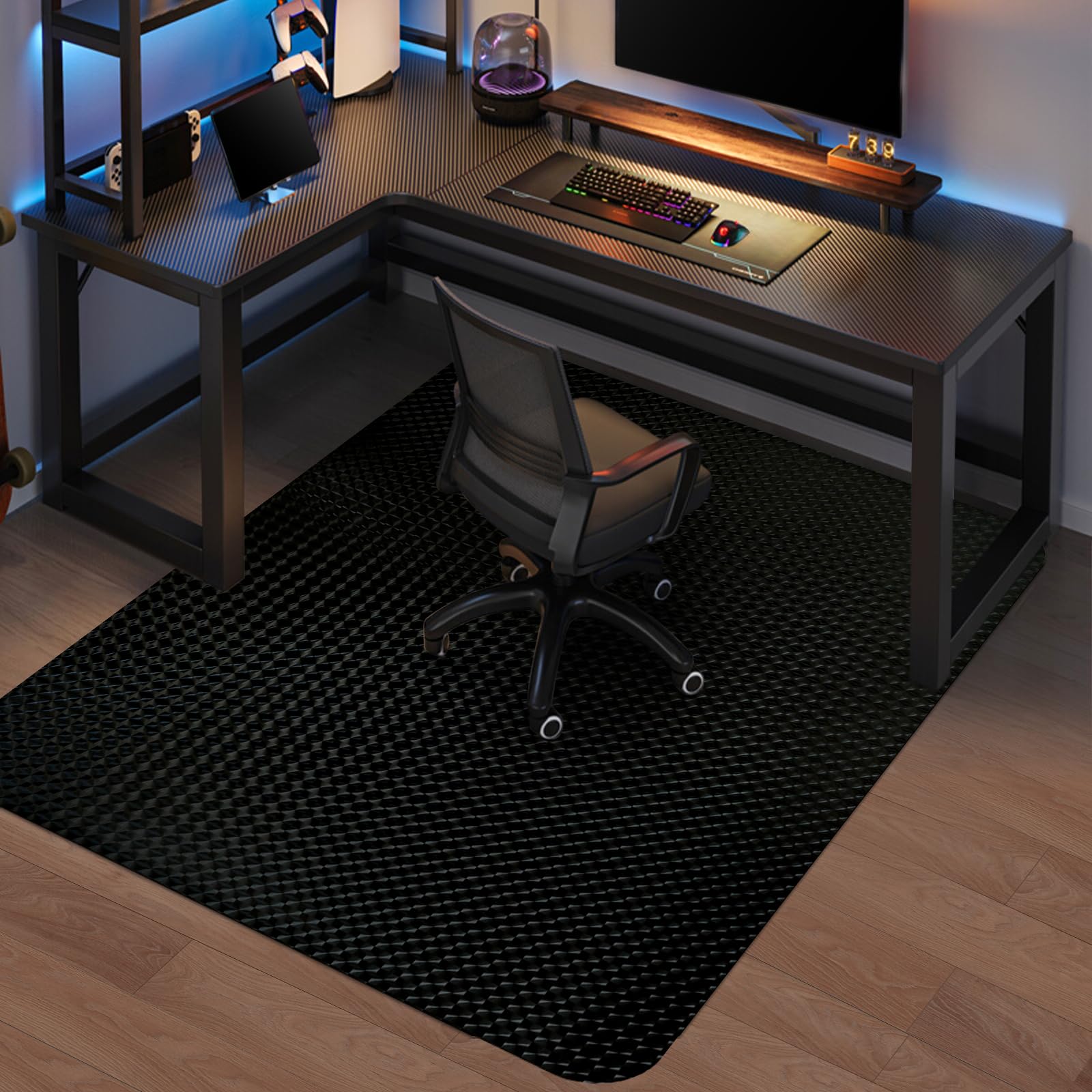 Photo 1 of Vicwe Gaming Chair Mat for Hardwood Floor, 63"×51" Large Office Chair Mat, PVC Computer Chair Mats, Easy Glide, Floor Protector for Rolling Chair-Black