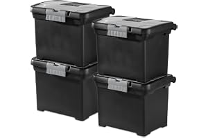 Sterilite Portable File Box, Stackable Storage Bin with Latching Lid and Handle, Plastic Container to Organize Papers in Home, Office, Black, 4-Pack