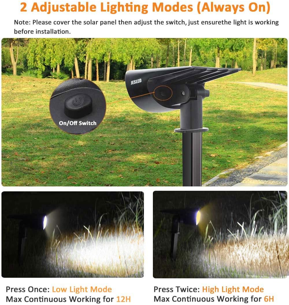 JESLED Solar Landscape Spot Lights, Warm White, Outdoor 14 LED Spotlight Dusk to Dawn, IP67 Waterproof Solar Powered 2-in-1 Wireless Landscaping Light for Yard Patio Garden Path Porch Walkway 2-Pack : Garden & Outdoor