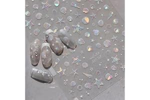 FBABFBUO Summer Seashell Starfish Nail Art Stickers Shiny Shell Light Marine Life Nail Decals 5D Acrylic Engraved Nail Stickers Ocean Theme Summer Nails Design Adhesive Sliders for Women Girl Manicure Nail Art