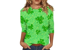 OSMUAL St Patricks Day Shirt Women Irish St. Patrick's Day Shirts Four-Leaf Clover Printed 3/4 Sleeve Tops