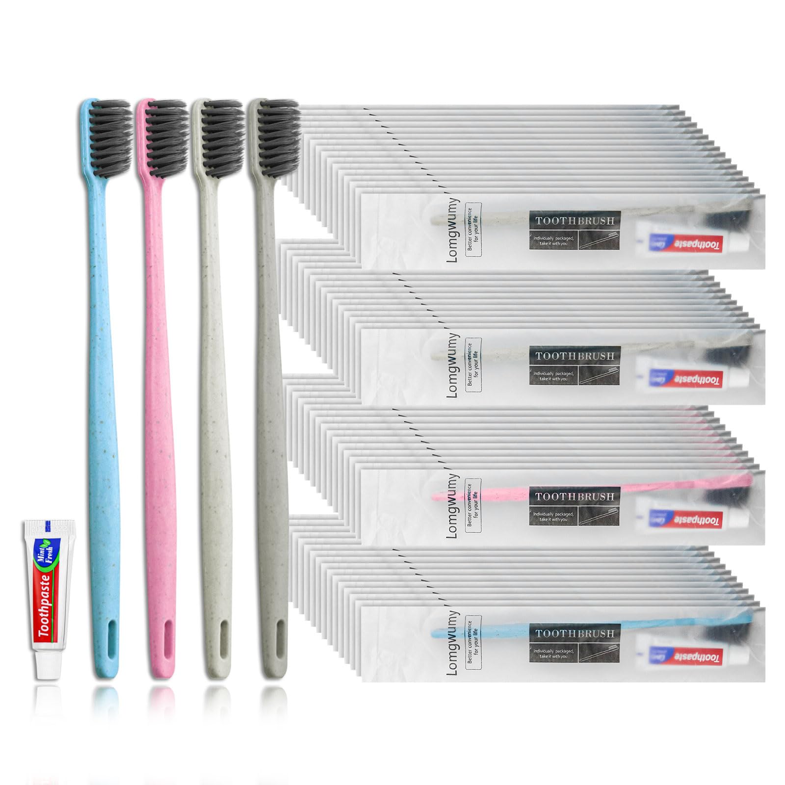 Disposable Toothbrush, Hotel Toothrush, Disposable Toothbrush and Toothpaste, 4 Colors, Individually Packaged, Delicate and Practical, Suitable for Hotel, Home, Travel, Camping (pack-32)