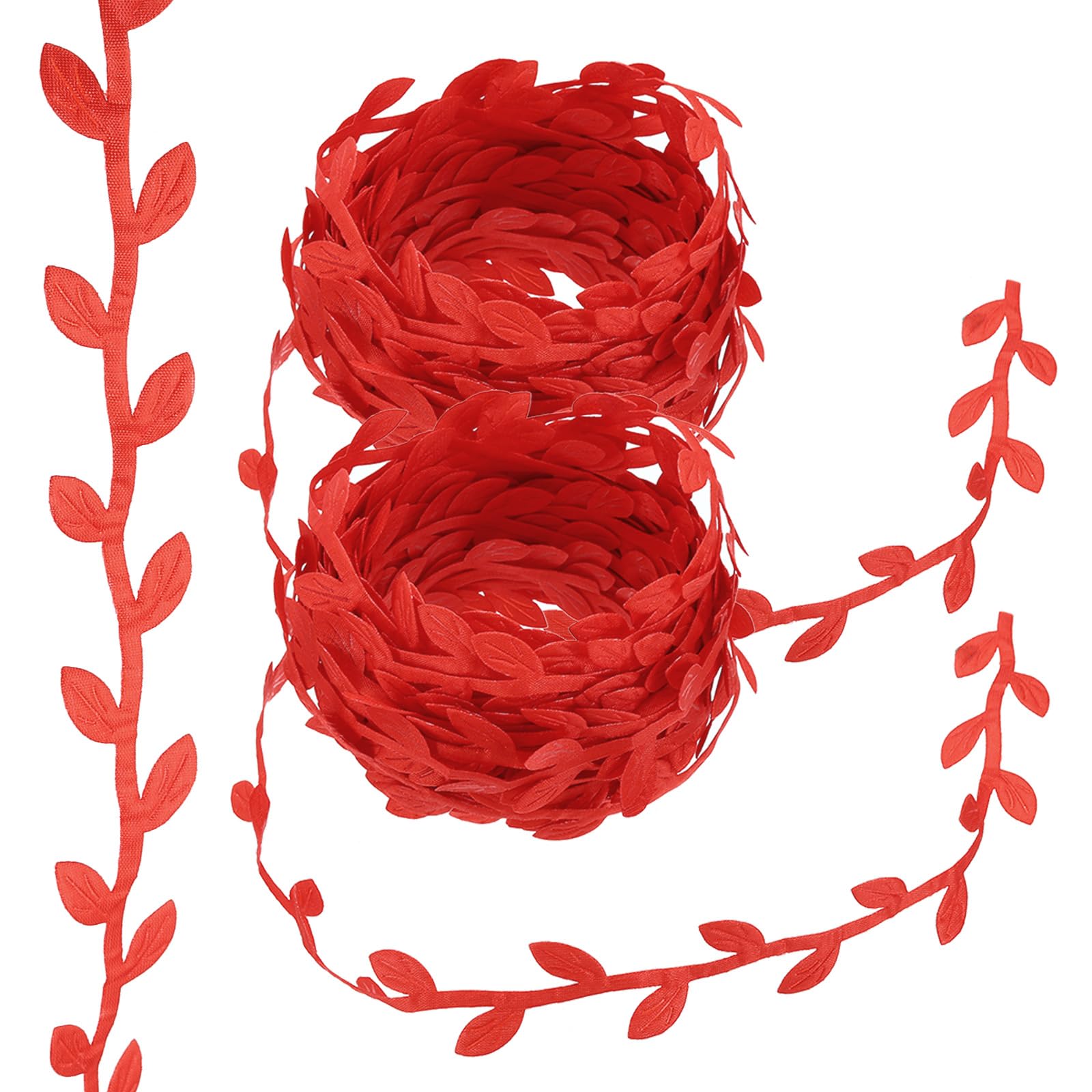 PATIKIL 22 Yards Red Leaf Ribbon, Leaves Trim Rope Artificial Leaf String for Christmas Wreath Making Gift Wrapping Wedding Decoration, Style 8 — image 1