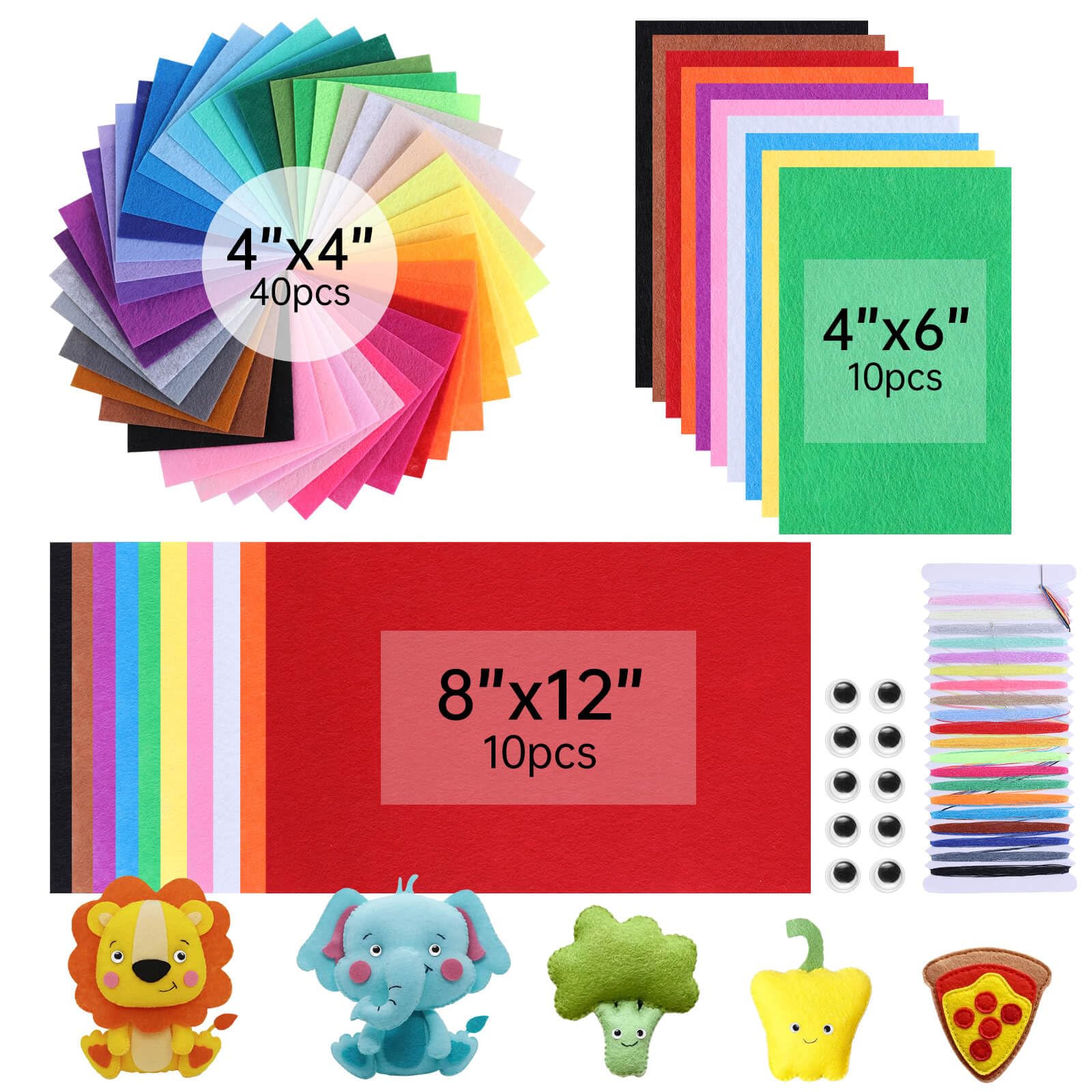 ABEJFIC 60PCS Felt Fabric Sheets Craft Kit - 4"x