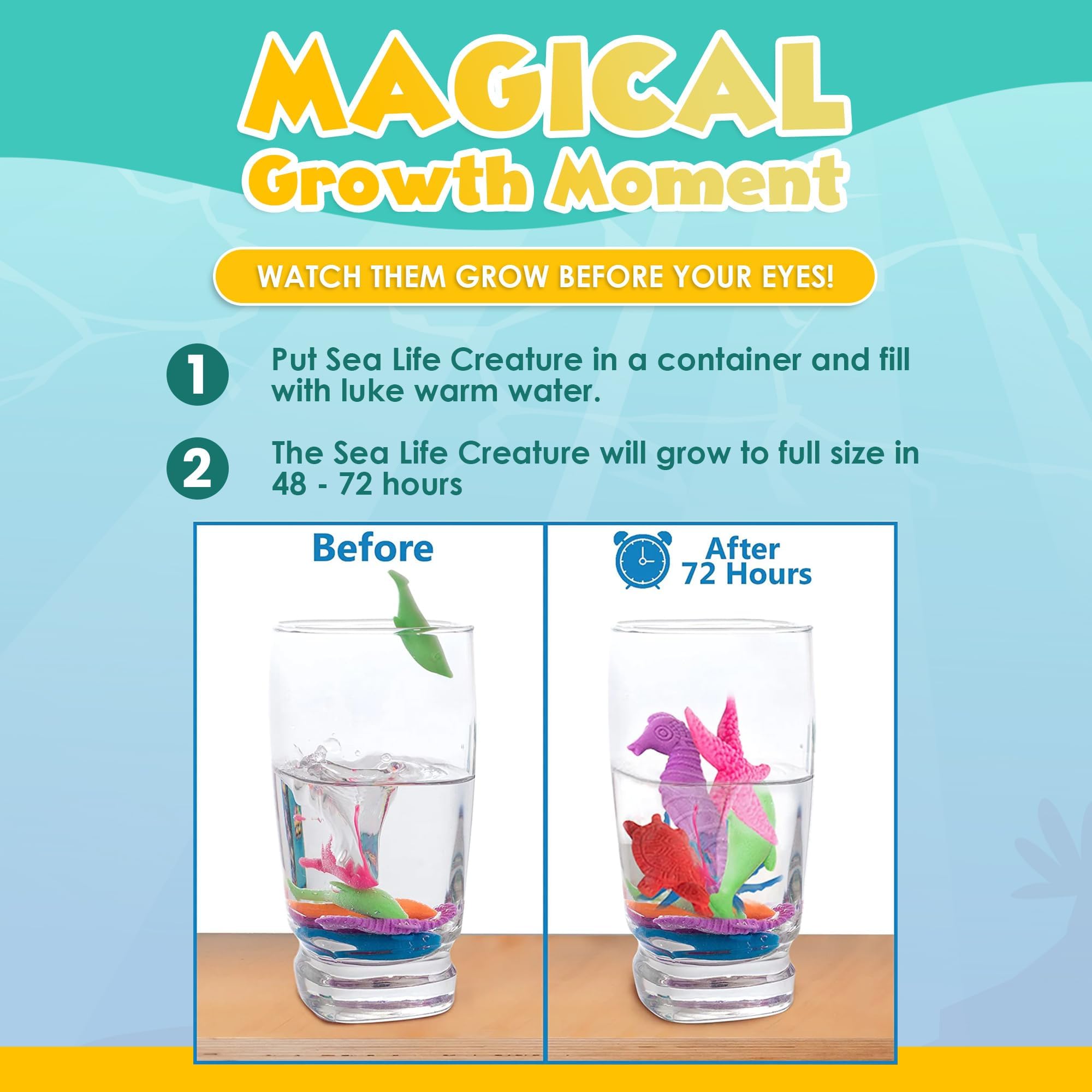 IPIDIPI TOYS Water Growing Sea Creature Toys for Kids – 52-Pack Ocean-Themed Party Favors, Goodie Bag Stuffers, Sensory Play, and Classroom Prizes