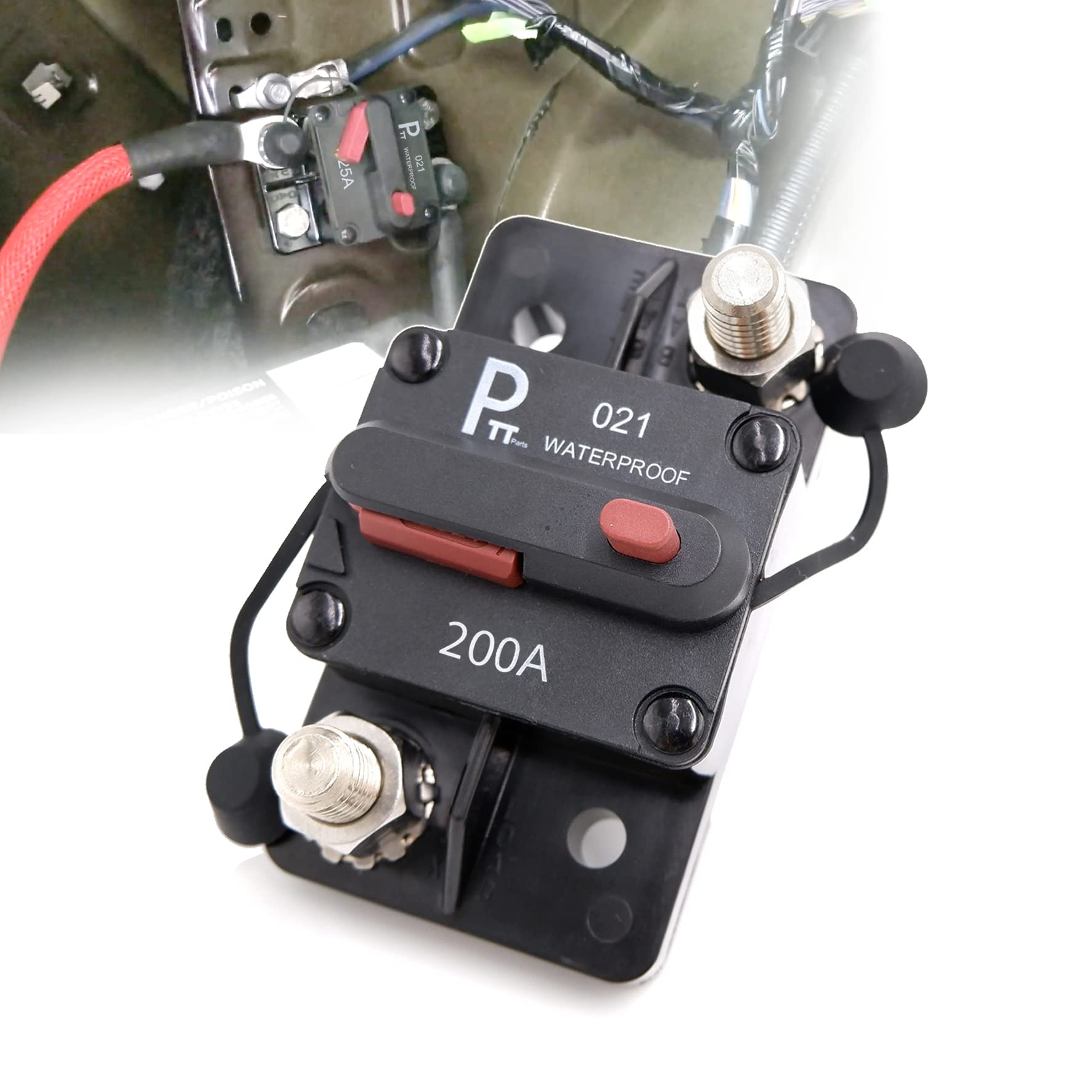 parts PTT Hi-Amp 3/8'' studs Circuit Breaker 200 Amp 12V 48VDC Waterproof IP67 Thermal Battery Switchable Power Reset Inline Fuse Holder Protection for Marin RV Caravan Trailer Troller Bus Heavy Truck โ image 1