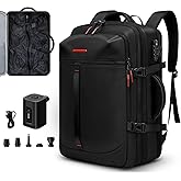 Vacuum Seal Travel Backpack 60L Expandable Air Compression System Water Resistant TSA Lock Suitcase Luggage Black AERO 20.8inch / 52cm - Vacuum Pump Included