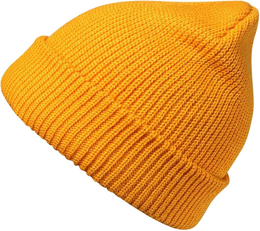 MaxNova Mustard Yellow Beanie Hat for Women and Men Winter Warm Knit Hats Plain Thick Skull