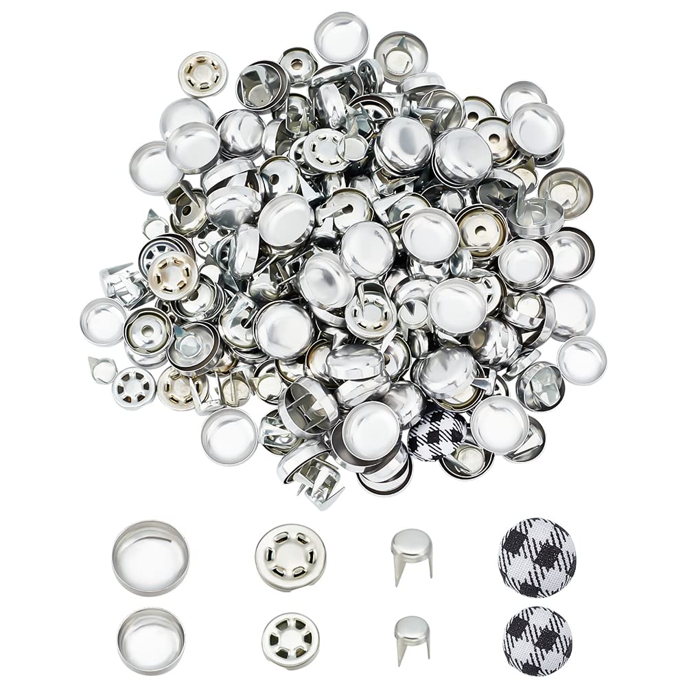 BENECREAT 120 Sets Aluminum Cap Top Cover Buttons Fabric Clothing Crafts Replacement for DIY Sewing Hat Clothing Making Accessories, Platinum, 7~15mm