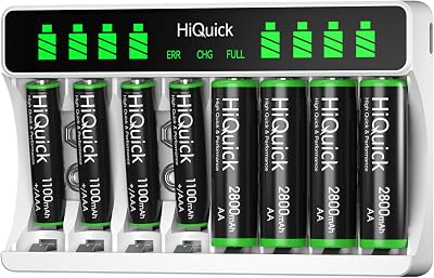 HiQuick 8-Slot LCD Battery Charger with 4 x 2800mAh AA and 4 x 1100mAh AAA Ni-MH