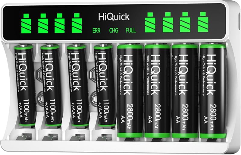 HiQuick 8-Slot LCD Battery Charger with 4 x 2800mAh AA and 4 x 1100mAh AAA Ni-MH