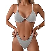 Fanuerg Women Underwire Triangle Bikini Spaghetti Strap Push Up Swimsuit Cheeky Two Piece Bathing Suit