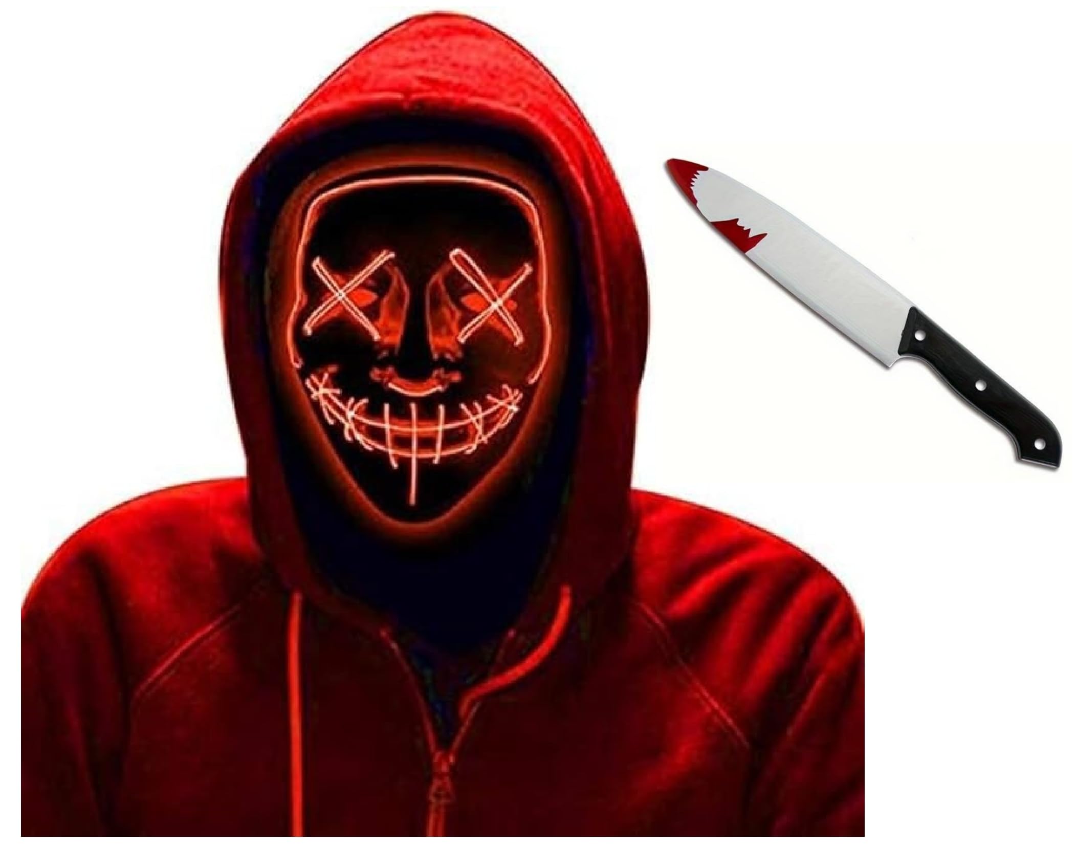 Boolavard 2Pcs Halloween Scary Mask Knife Set Cosplay LED Costume Mask Wire Light up for Festival Party