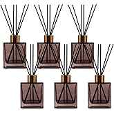 6 Pack Perfume Reed Diffuser Bottle,Empty Square Essential Oil Bottles Glass Jar with Black Sticks for DIY Fragrance Replacement Diffuser Sets (200ml/6.8 oz, Brown Color)
