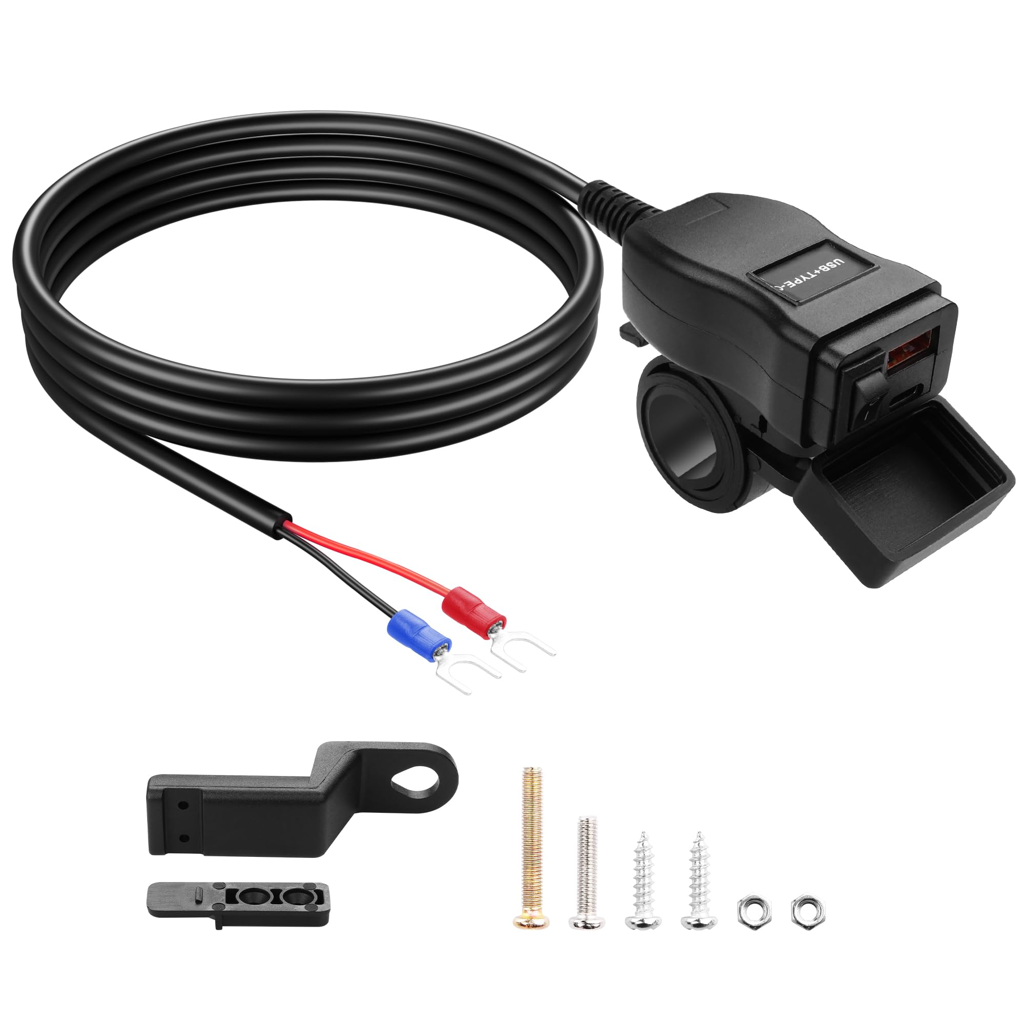 Photo 1 of PNGKNYOCN Motorcycle USB Charger, 30W USB Type C PD & USB 3.0 Quick Charge Motorcycle Waterproof Charger Port to U-Shaped Terminal for Phone, Tablet, GPS(1.2M)