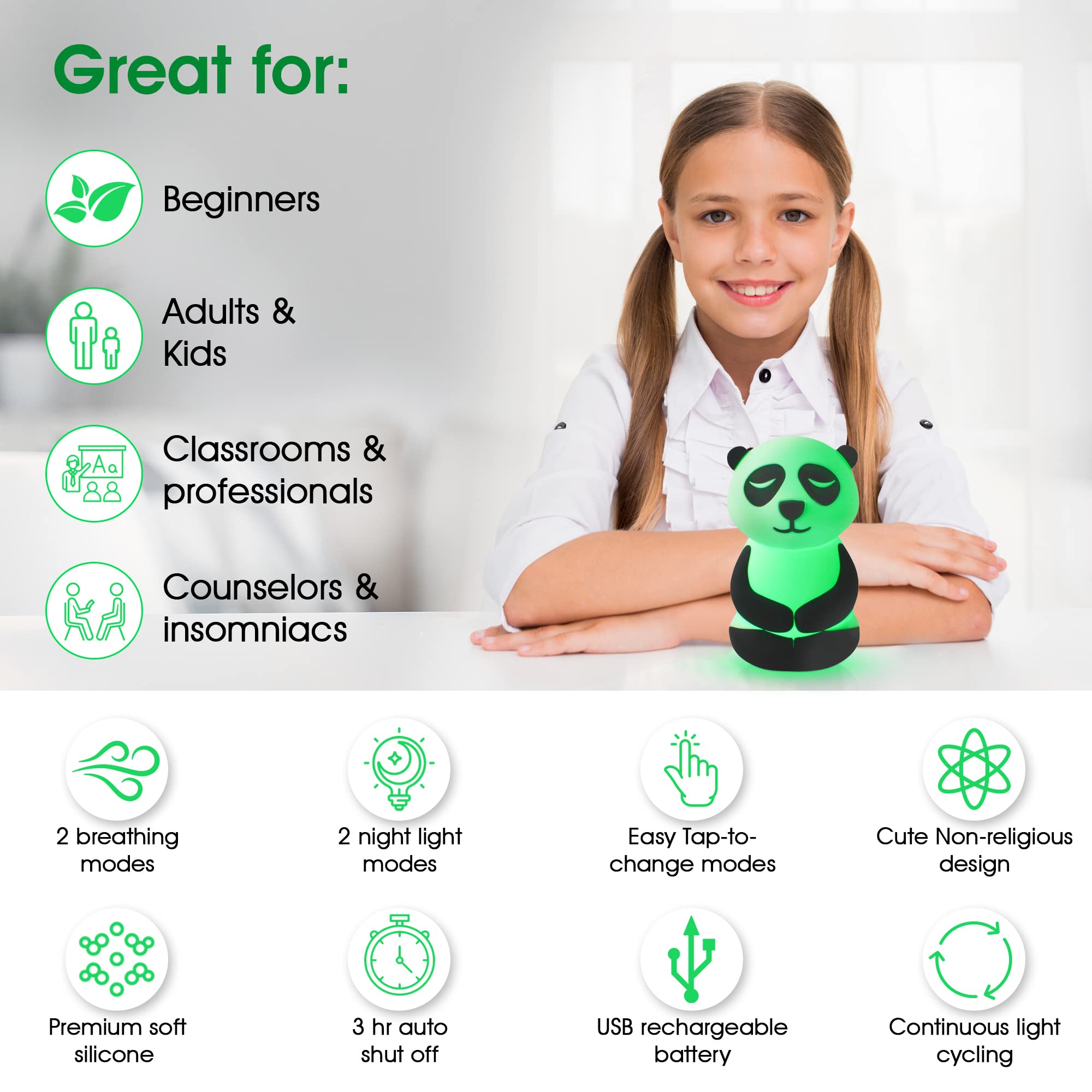 Calm Collective Peaceful Panda Breathing Trainer Light for Calming Stress, Anxiety Relief Items for ADHD, Mindfulness Meditation Tools for Depression, Great Self Care and Mental Health Gifts