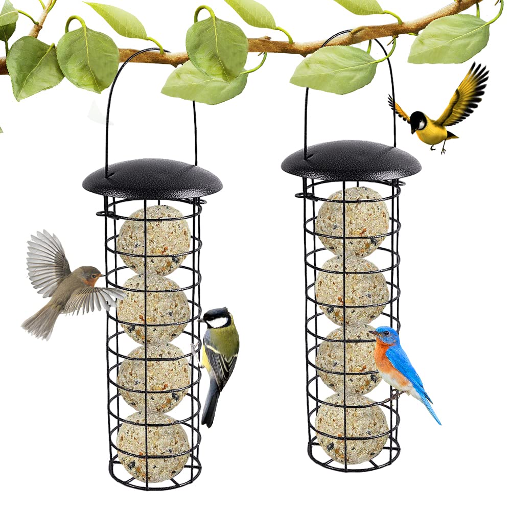 Bird Feeders for Small Birds 2PCS Fat Ball Feeder Wild Bird Feeders for Outdoors Hanging Squirrel-proof Bird Seed Feeder for Garden Outdoors Feeding