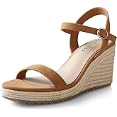 Ankis Platform Wedge Sandals for Women, Black Brown White Nude Espadrille Womens Wedge Sandals Comfortable Open Toe Ankle Strap High Heel Wedges for Women Dressy Summer -3.4Inch