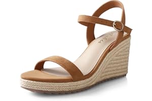 Ankis Platform Wedge Sandals for Women, Black Brown White Nude Espadrille Womens Wedge Sandals Comfortable Open Toe Ankle Strap High Heel Wedges for Women Dressy Summer -3.4Inch