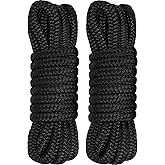 PACTHSD 2 Pack 1/2" x 15' Dock Lines - Marine Grade Nylon Boat Rope with 12" Loop for Docking and Mooring - Double Braided Boat Lines, High Strength, Easy Handling, Fray Resistant - Black