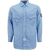 BOCOMAL FR Shirts Flame Resistant NFPA2112/CAT2 6.5oz Light Weight Printed Fire Retardant Plaid Shirt