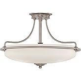 Quoizel Griffin Semi-Flush Mount Ceiling Light, 21 Inch 4-Light Antique Nickel Opal-Etched Frosted Glass Shade, Hanging Light