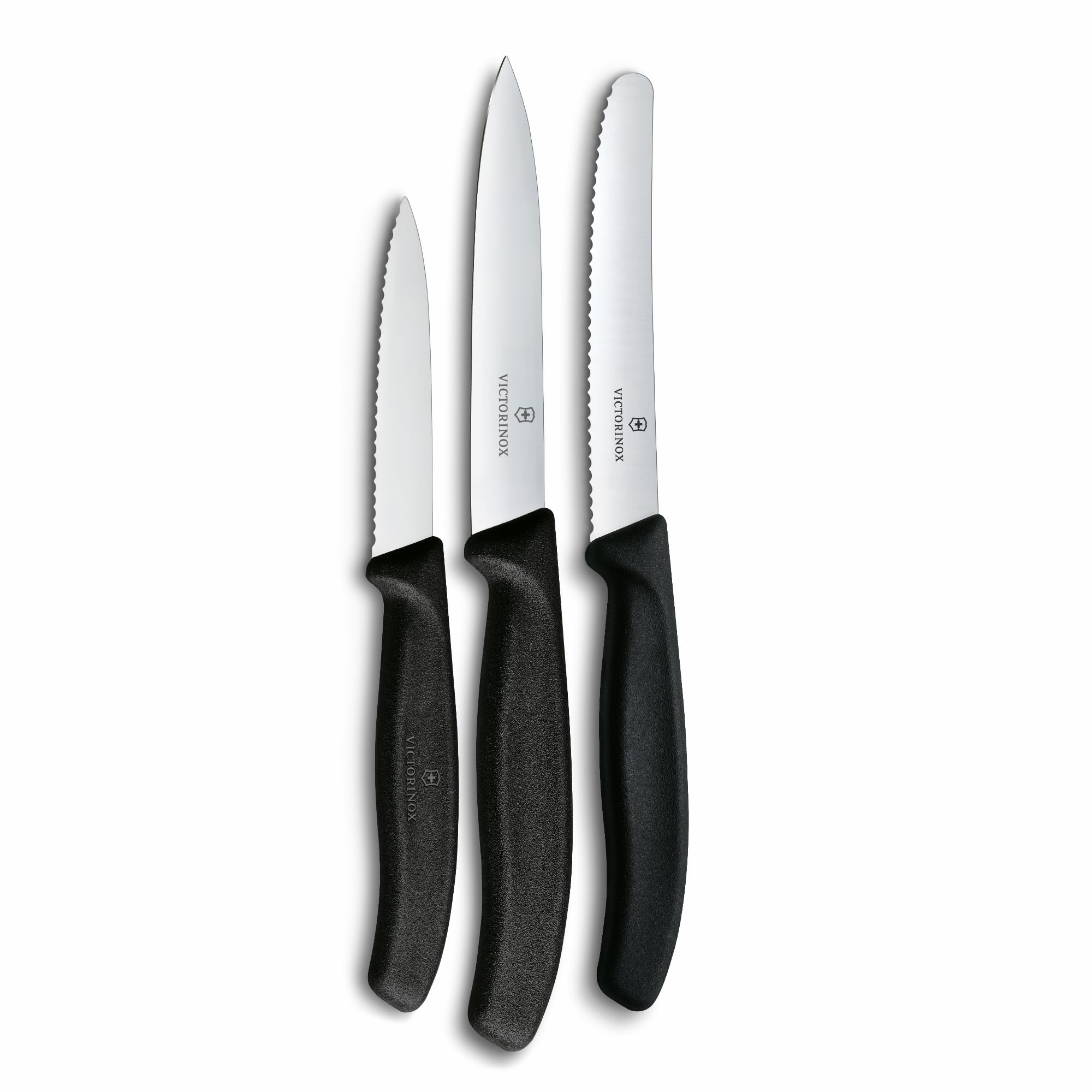 Victorinox Swiss Classic Küchenmesser Set, 3teilig, Gemüse-, Tomaten- und Frühstücksmesser, Rostfreier Stahl, Schwarz