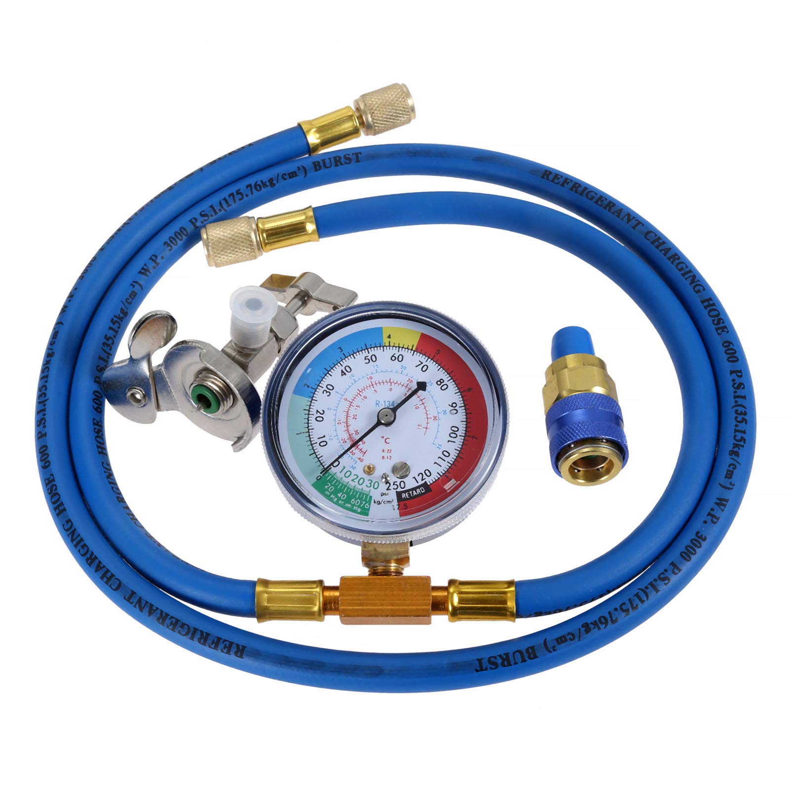 gohantee R134A AC Refrigerant Recharge Hose Kit - 59" Can Tap Low Side Quick Coupler 1/4" SAE Port for R12 R22 with 2.75" Pressure Gauge for Car AC Air Conditioning Refrigerant