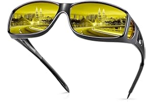 URUMQI Anti Glare Night Driving Glasses Fit Over Eyeglasses for Men Women, Polarized Nighttime Glasses HD Vision Yellow Lens