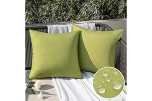 EMEMA Outdoor Throw Pillow Covers Decorative Farmhouse Square Pillowcases Waterproof Cushion Covers Cases for Patio Couch Garden Sofa Home Living Room Set of 2 18x18 Inch Matcha Green