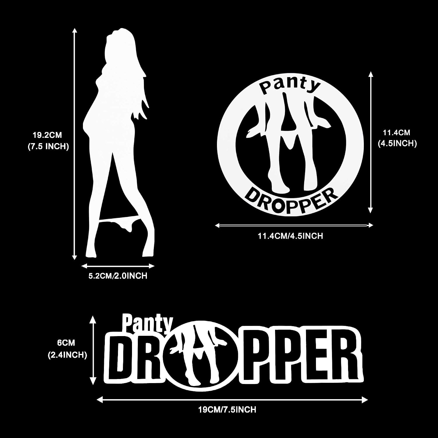 TOMALL 3pcs 7" Panty Dropper Decal Reflective Panty Dropper Sexy Girl Stickers Funny Joking Car Stickers for Car Bumper Window Laptop (White) - Image 3