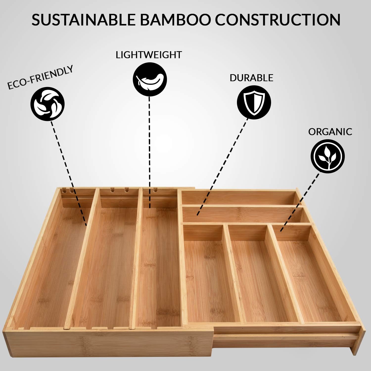 ZESPROKA Bamboo Expandable Kitchen Drawer Organizer for Utensils, Silverware, Flatware, Spoons, Fork & Knives–Adjustable Cutlery Tray Divider for Storage & Organization –8 Compartments: Home Improvement