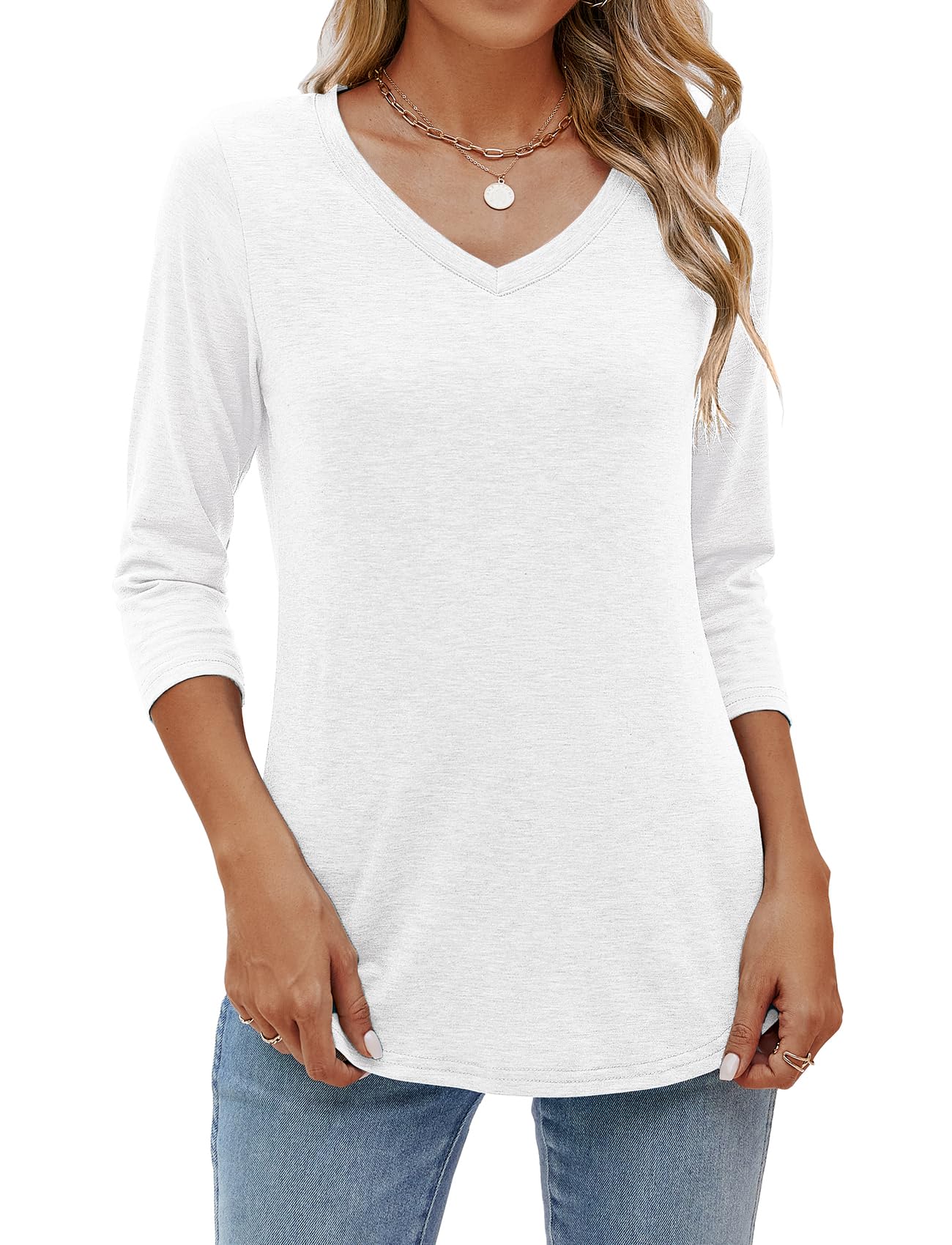 Sherosa Womens Summer Tops 3/4 Sleeve V Neck Casual