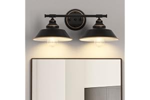 Elibbren Farmhouse Rustic Style Vintage 2-Lights Vanity Wall Sconce Lighting, E26 Base Metal Matte Black Industrial Bathroom Wall Light Fixture for Bathroom Vanity Mirror Cabinets Dressing Table