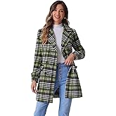 Allegra K Women's 2025 Winter Notched Lapel Pea Coat Classic Buffalo Checks Double Breasted Plaid Coat