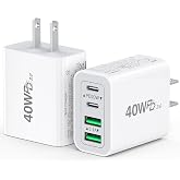 [2-Pack] 40W USB C Charger Cube Fast Charging Block Multiport Wall Plug | 4-Port PD+QC Power Adapter Compact Travel Brick Type C Box for iPhone 17/16/15/14-11/Pro/XS/XR, iPad, Galaxy, Google &amp; more