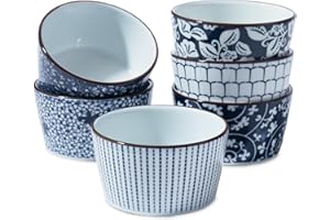 JINIHFW 6 Oz Ceramic Ramekins, Creme Brulee Ramekins Oven Safe for Pudding, Creme Brulee, Dipping Sauce Bowls, Ramekins for Baking Souffle, Ice Cream,set of 6