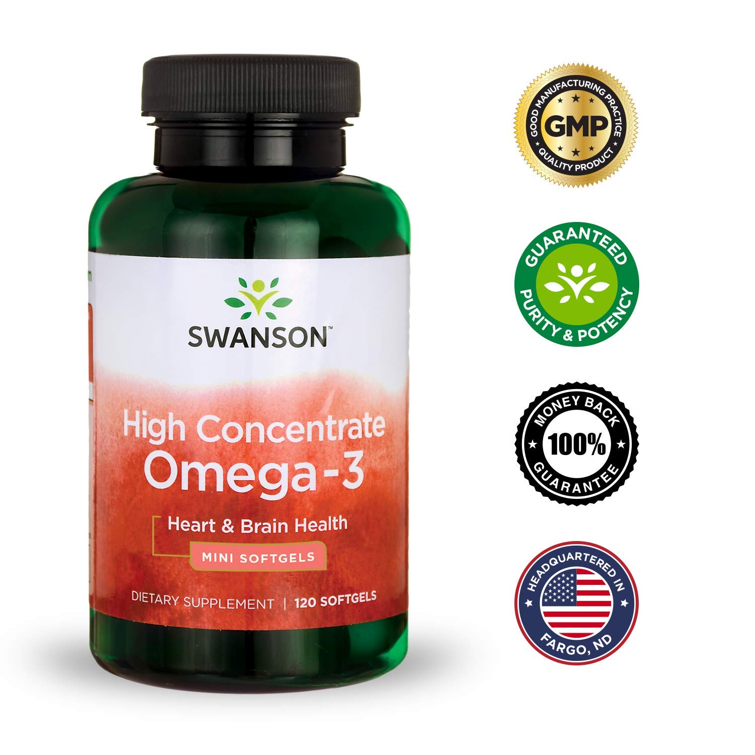 Amazon.com: Swanson High Concentrate Omega-3 Fish Oil Essential Fatty Acids Omega 3 Heart Brain Memory Cognitive Function Health Supplement EFAs 720 mg EPA ...