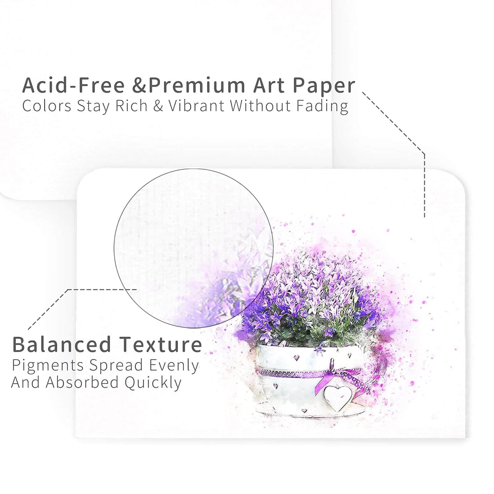Funto Blank Watercolor Cards and Envelopes, 50 Cards, 5x7'', 140lb/300gsm, White, Acid-Free, Heavyweight Paper for all Occasions