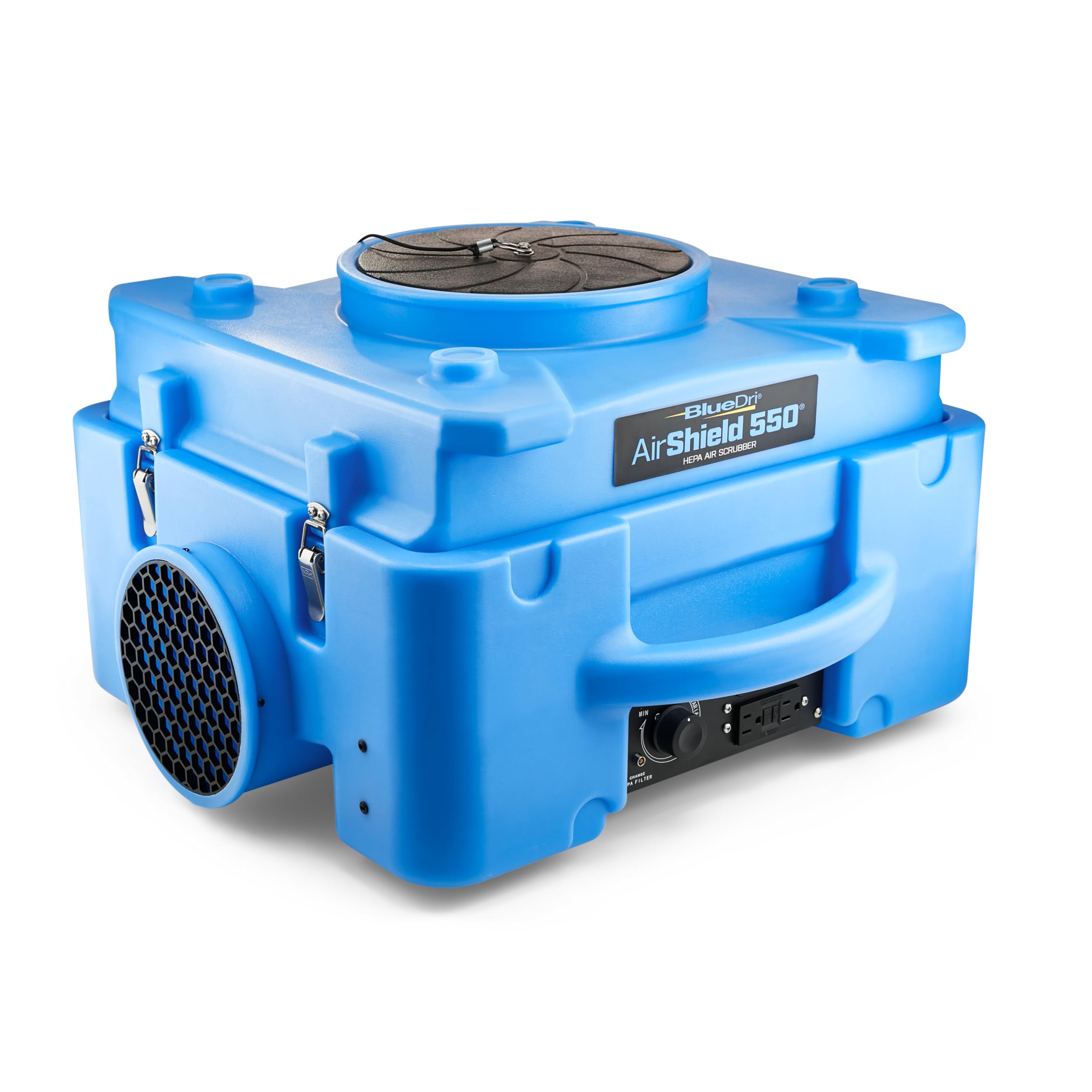 BlueDri Air Shield 550 HEPA Air Scrubber, Water Damage Restoration Equipment Air Purifier, Covers 1400 Sq. Ft, Daisy Chain Capable, For Commercial Use, Blue, BD-AS-550