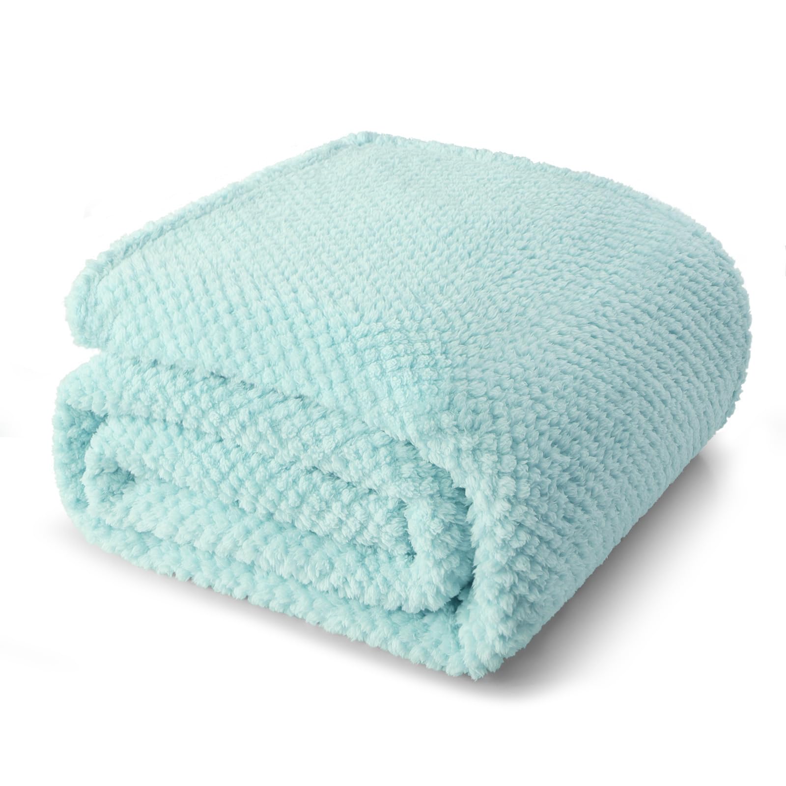 Whale Flotilla Double Size Fuzzy Fleece Blanket for Bed, 150x200 CM Fluffy Warm Soft Jacquard Bed Blankets for All Season, Lightweight and Cozy, Light Blue