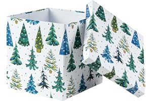 WRAPAHOLIC 9" Christmas Gift Box with Lid - Luminous Xmas Tree Design Gift Box and 2 Pcs Tissue Paper for Christmas, Holiday, Party, Gift Giving and More